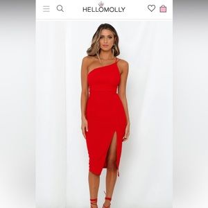 Size Large Hello Molly “Taking It Back” Red One Shoulder Dress